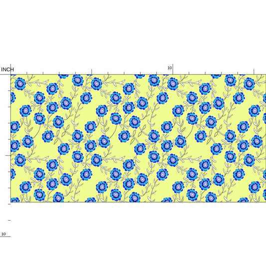 Blue Flowers On Yellow Fabric