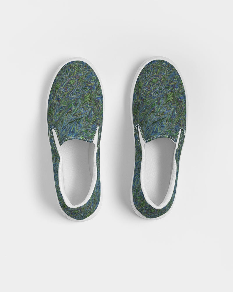 Blue Green Liquid Marbling Women's Slip-On Canvas Shoe