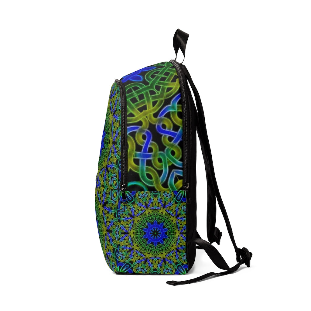 Blue Green Celtic Kaleidoscope Unisex Fabric Backpack