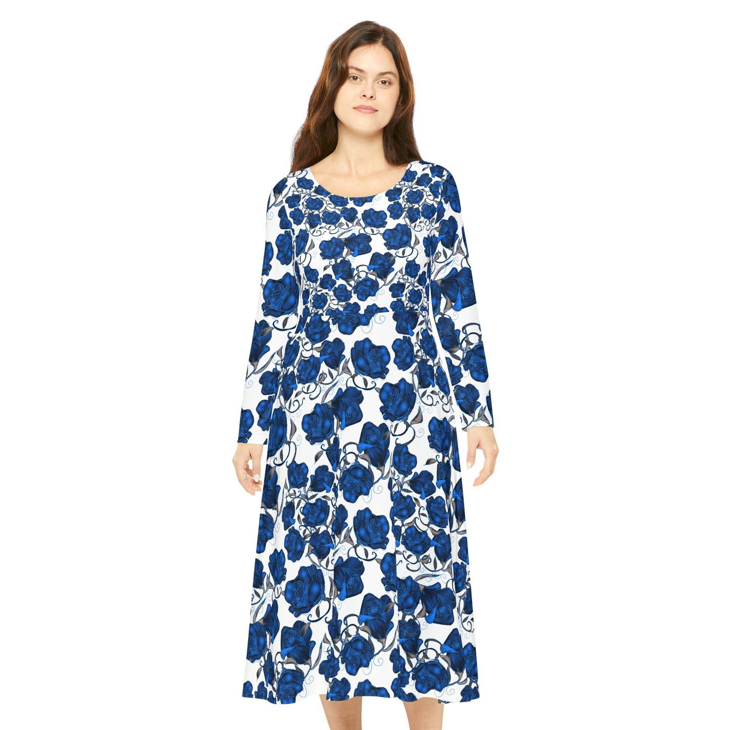 Blue Roses Women's Long Sleeve Dance Dress (AOP)