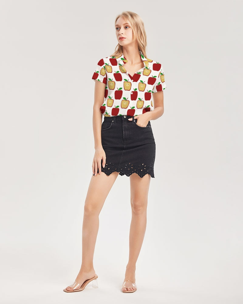 Apple Polkadots Women's Short Sleeve Button Up