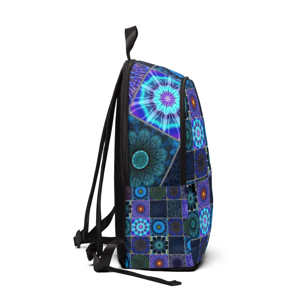 Blue Crazy Quilt Unisex Fabric Backpack
