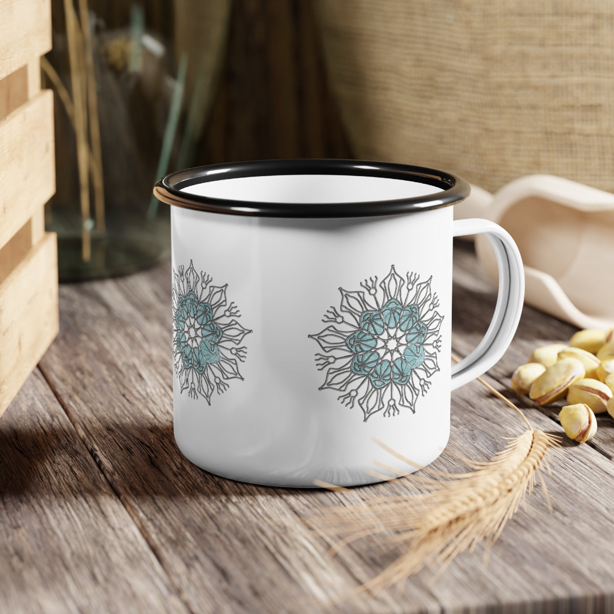 Blue and Silver Snowflake Enamel Camp Cup