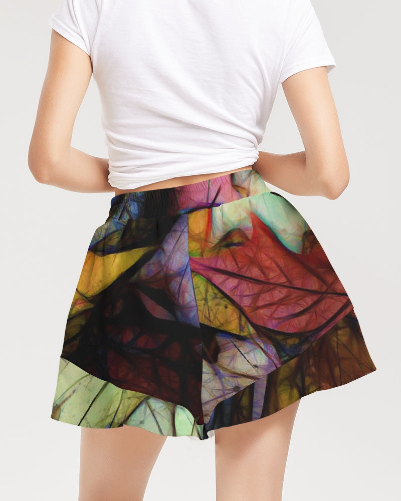 Fall Leaves Abstract Women's Ruffle Shorts