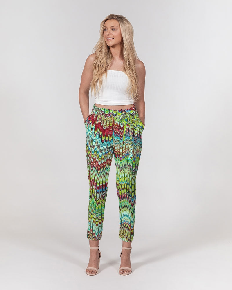 Cool Green Marbled Women's Belted Tapered Pants