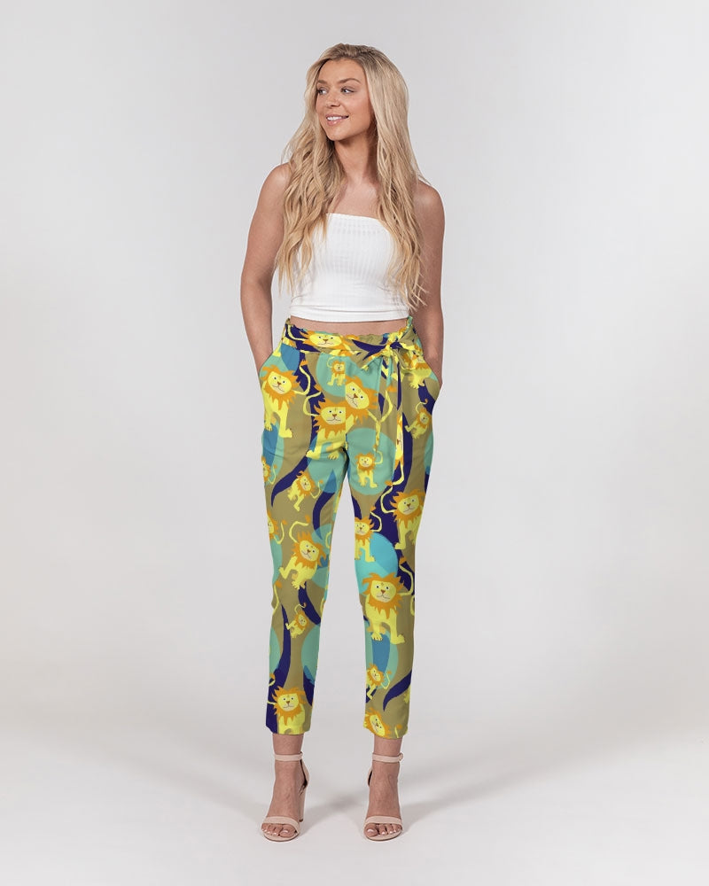 Lion Pattern Women's Belted Tapered Pants