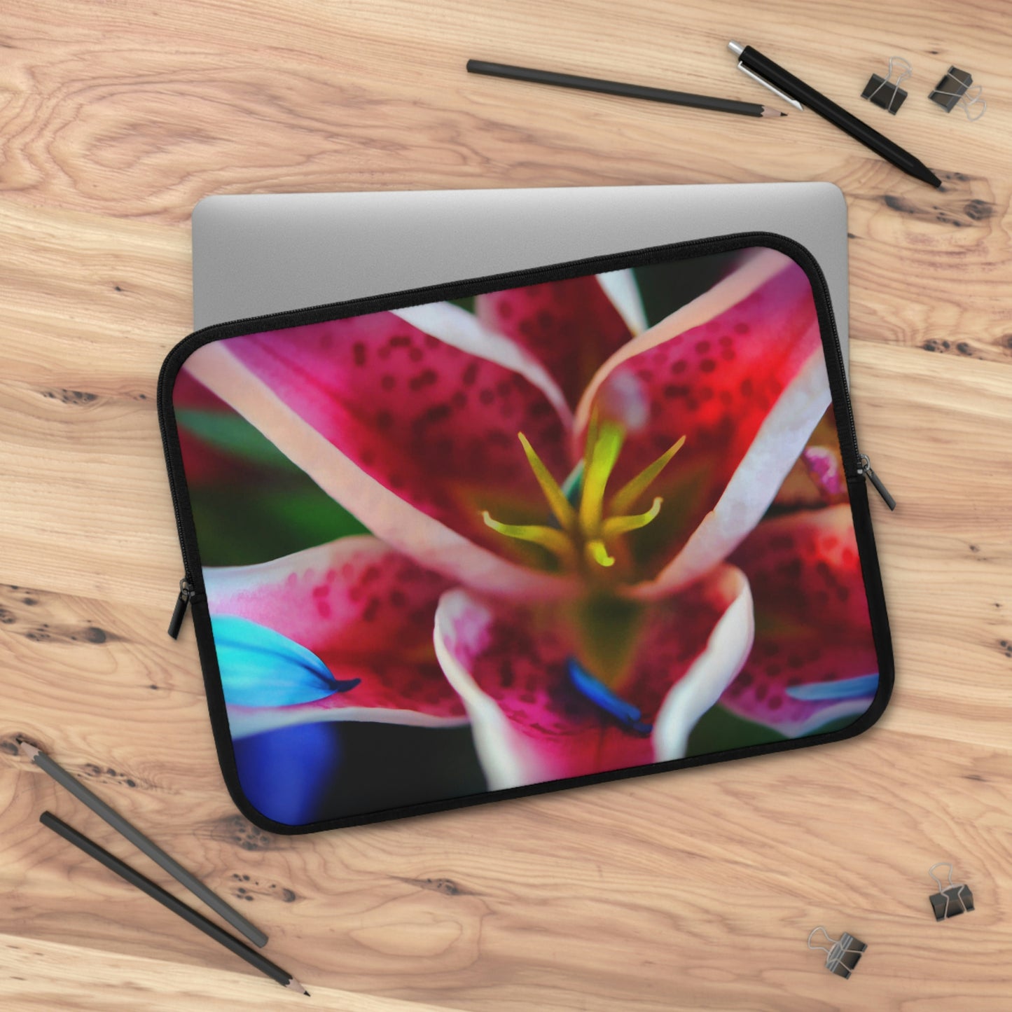 Blue Petals On a Pink and White Lily Laptop Sleeve