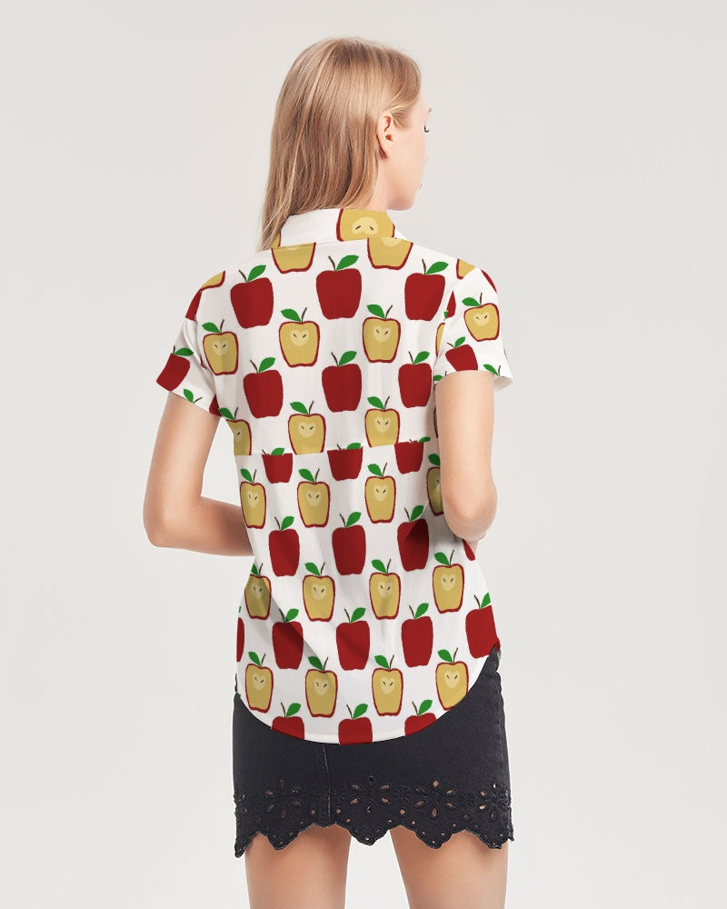 Apple Polkadots Women's Short Sleeve Button Up