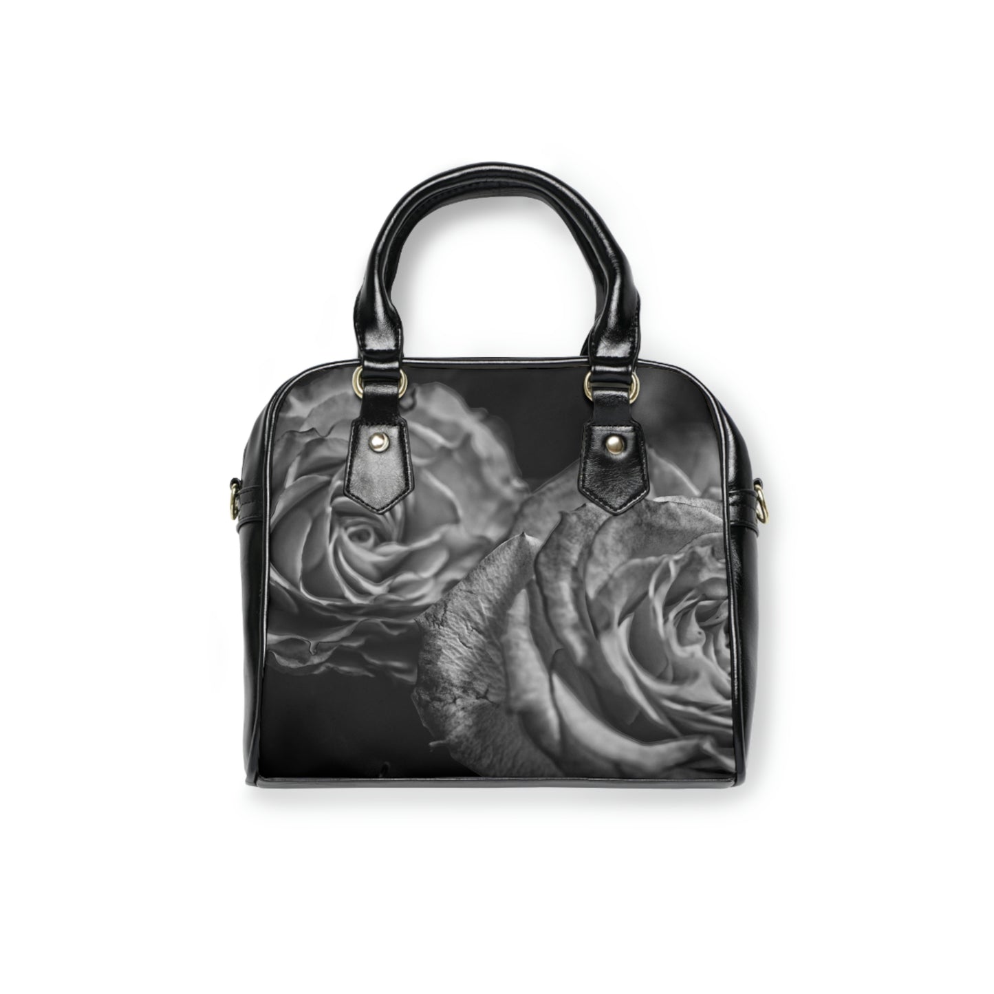 Black and White Tea Roses Shoulder Handbag