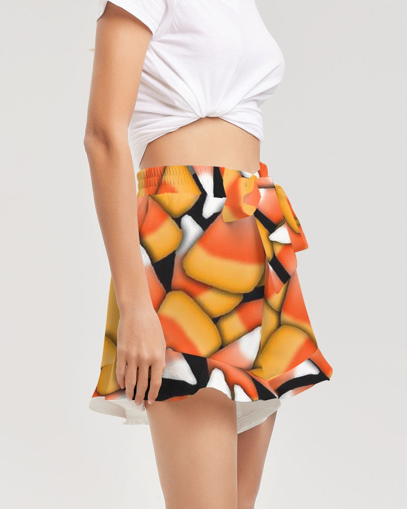 Candy Corn Pattern Women's Ruffle Shorts