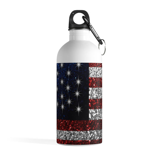 American Flag In Glitter Stainless Steel Water Bottle