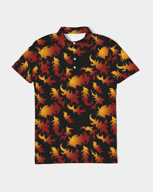 Abstract Flames Pattern  Men's Slim Fit Short Sleeve Polo