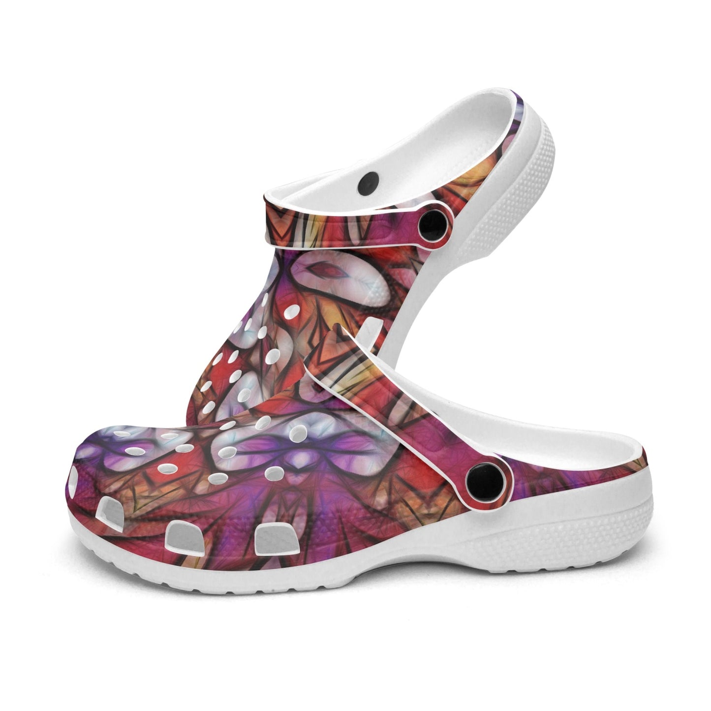 Red Orange Purple Kaleidoscope 413. All Over Printed Clogs