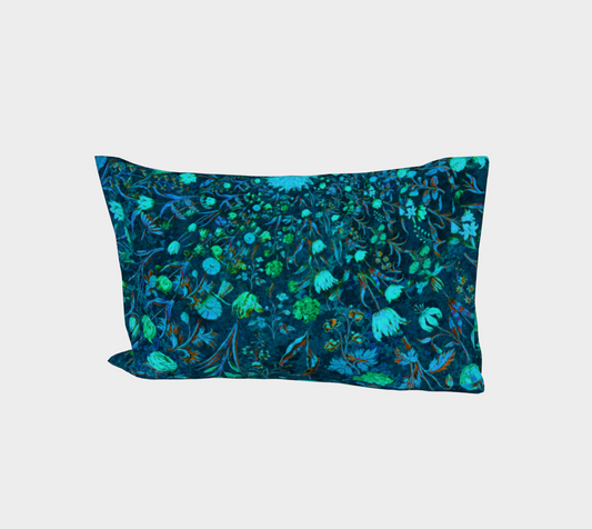 Blue Green Medieval Flowers Bed Pillow Sleeve