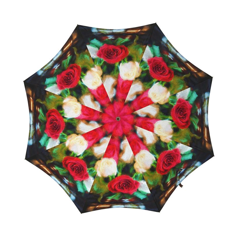 Red and White Roses On Black In Vase Umbrella