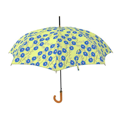 Blue Flowers On Yellow Umbrella