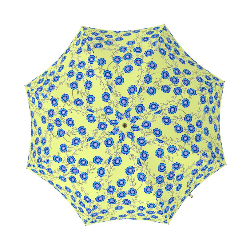 Blue Flowers On Yellow Umbrella