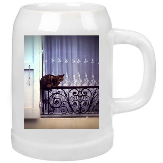 Boccale Birra Vintage Cat on a French Balcony Beer Mug