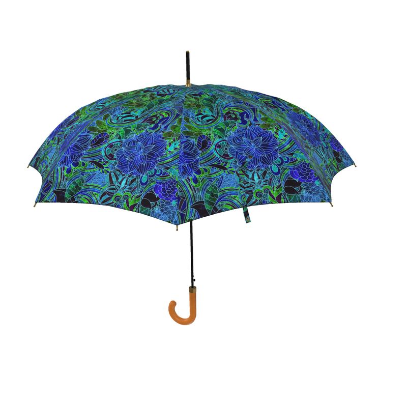 Blue Green Flower Pattern Umbrella