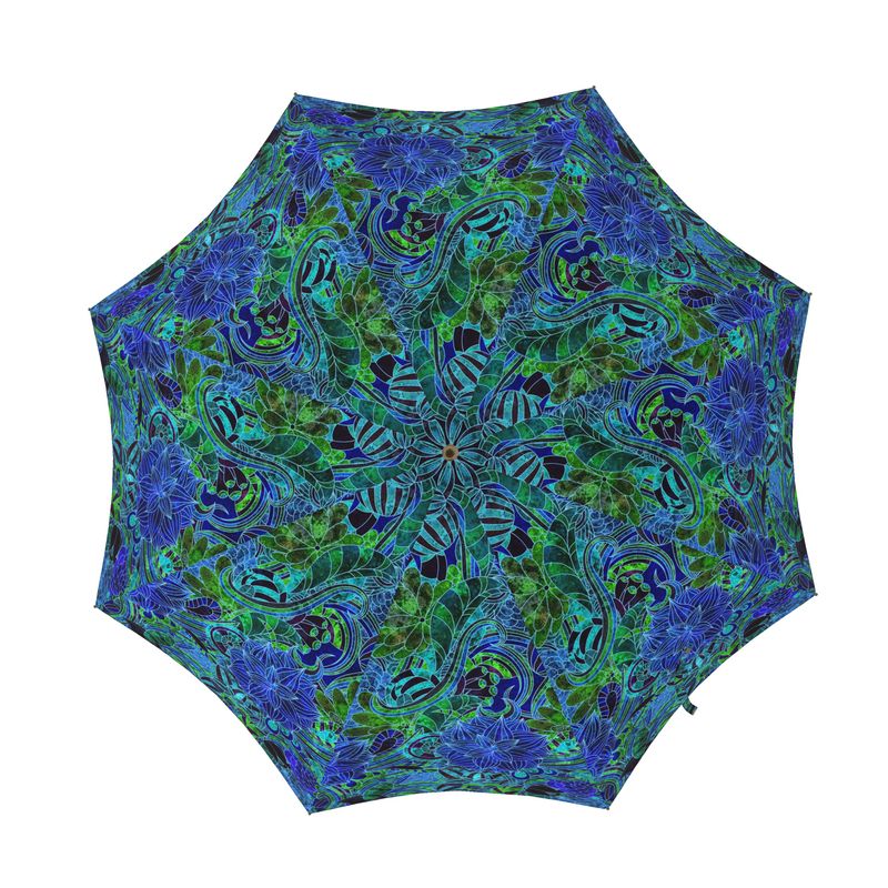 Blue Green Flower Pattern Umbrella