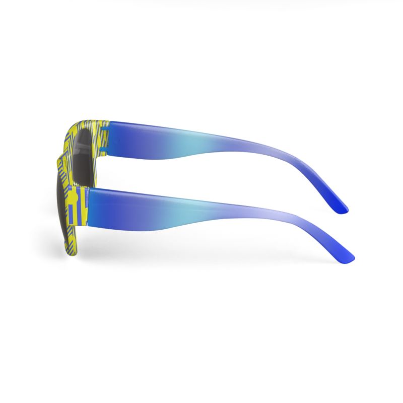 Yellow Polkadots Stripes and Blue Gradient Blend Sunglasses
