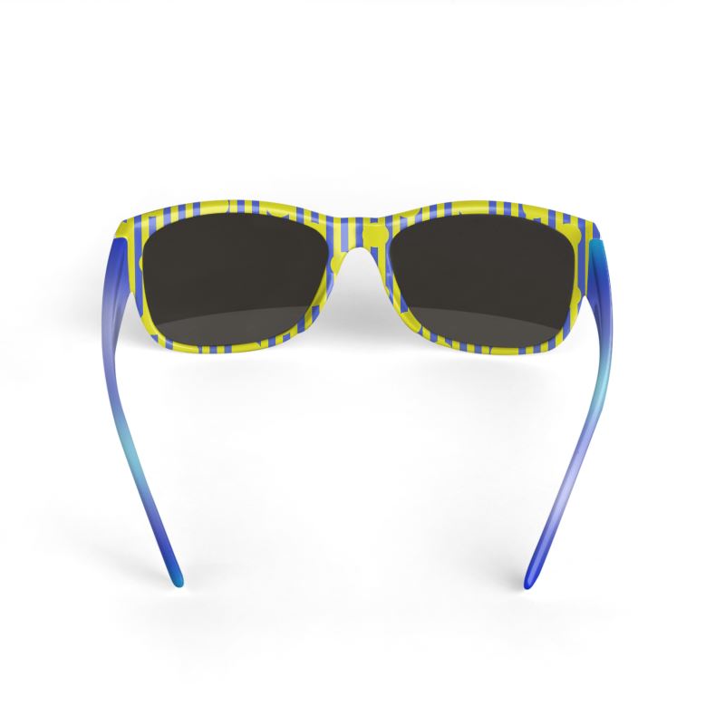 Yellow Polkadots Stripes and Blue Gradient Blend Sunglasses