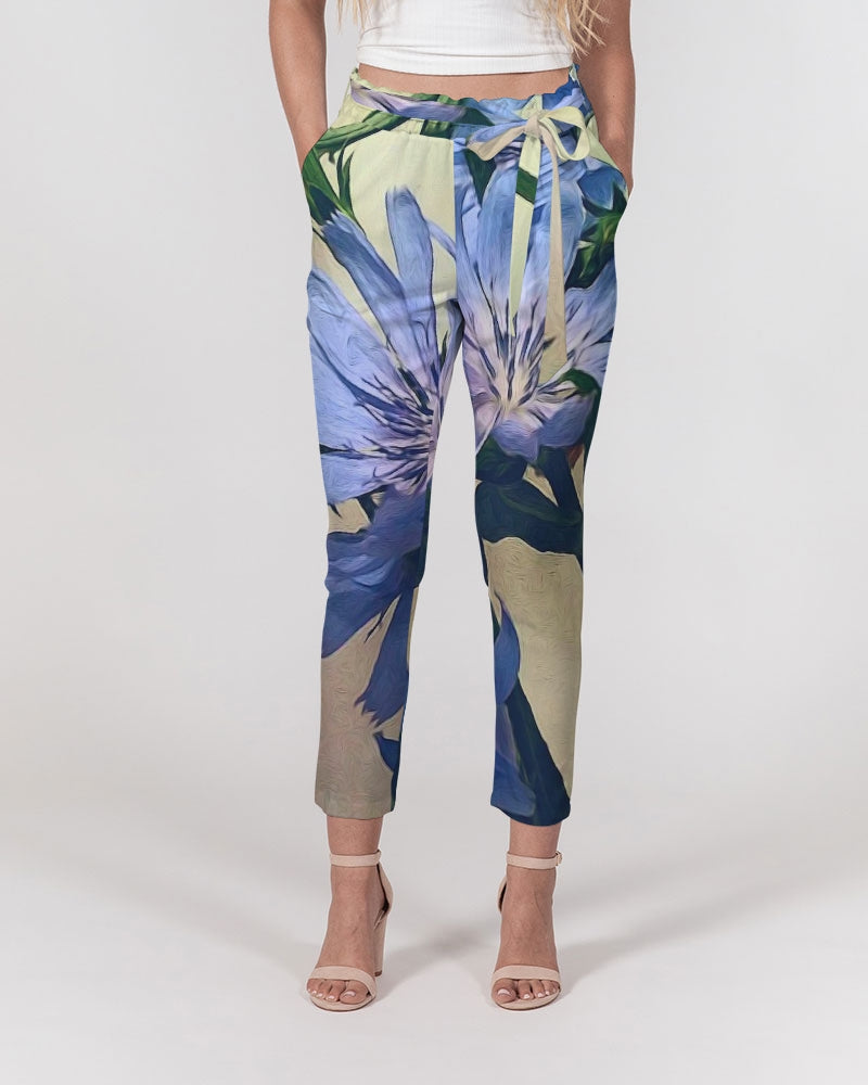 Blue Wildflowers Women's Belted Tapered Pants