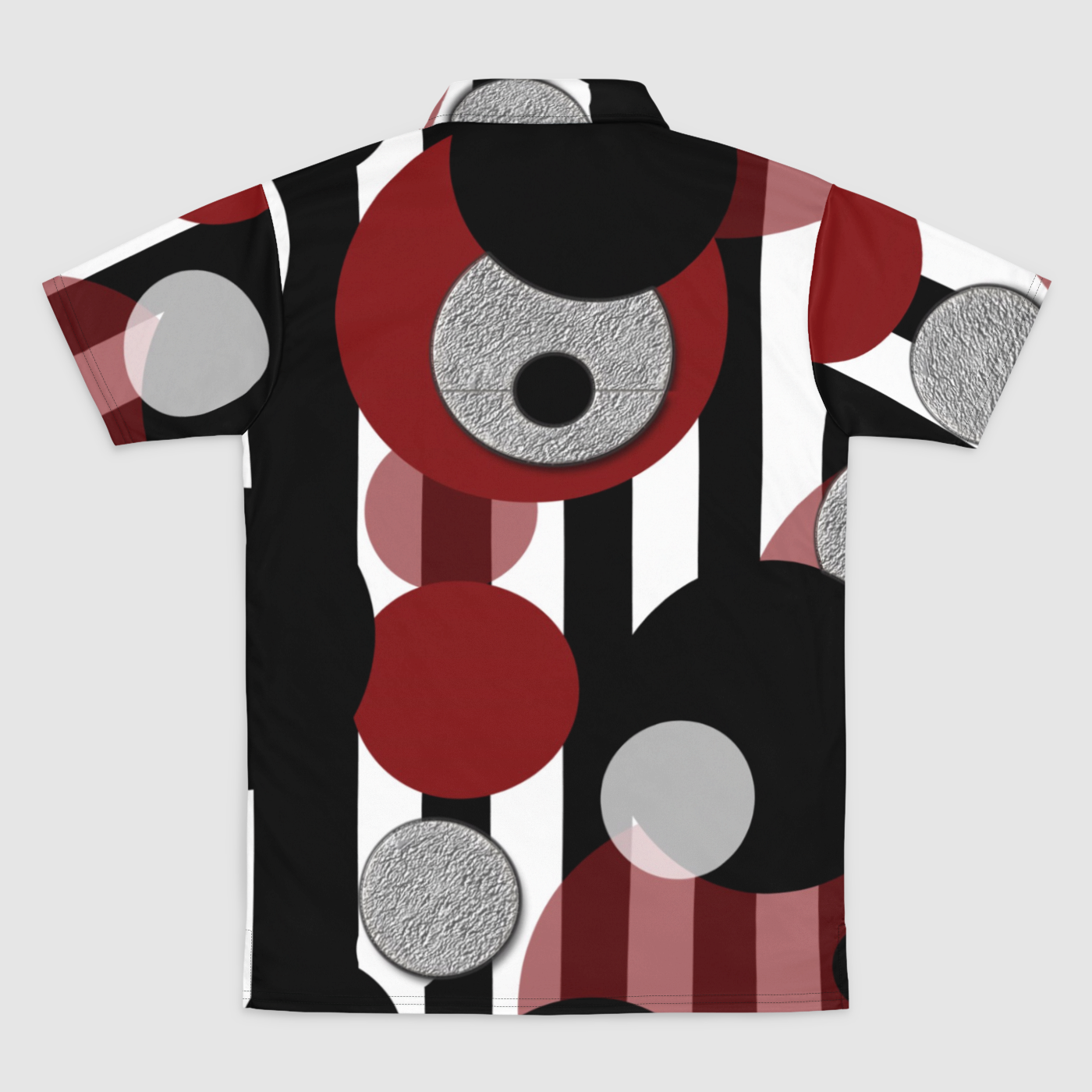 Black White Red Stripes Dots Mens Polo Shirt