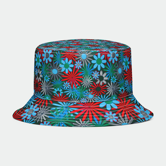 Blue and Red Daisies Bucket Hat