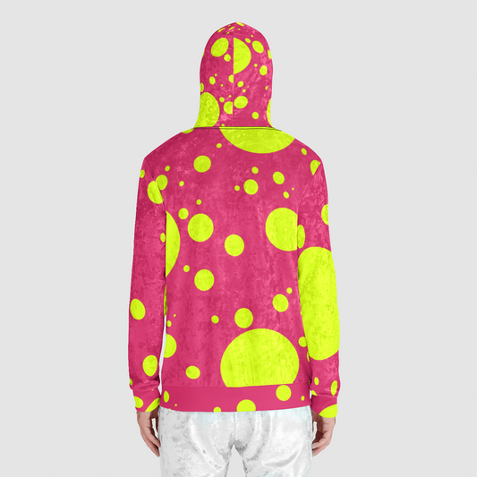 Pink and Yellow Polkadots Unisex Zip Relaxed Velvet Hoodie