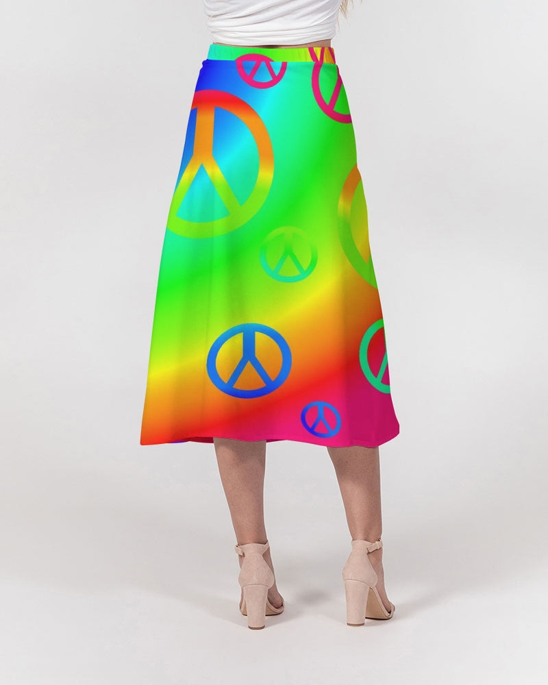 Rainbow Peace Signs Women's A-Line Midi Skirt