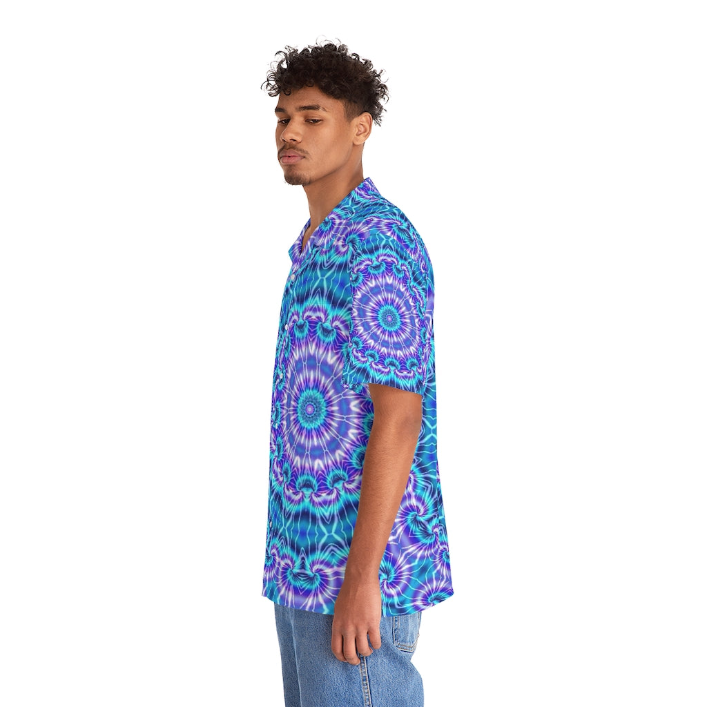 Blue and Purple Tie Dye Kaleidoscope Men's Hawaiian Shirt (AOP)