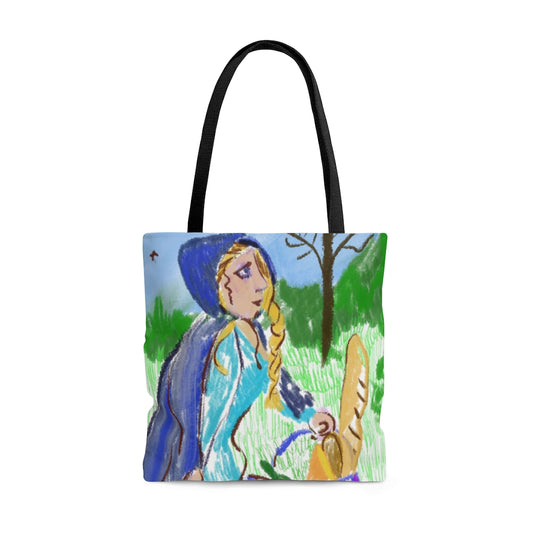 Hooded Woman Carrying Bread AOP Tote Bag