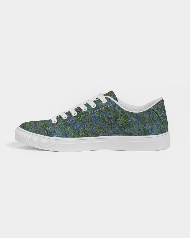 Blue Green Liquid Marbling Men's Faux-Leather Sneaker