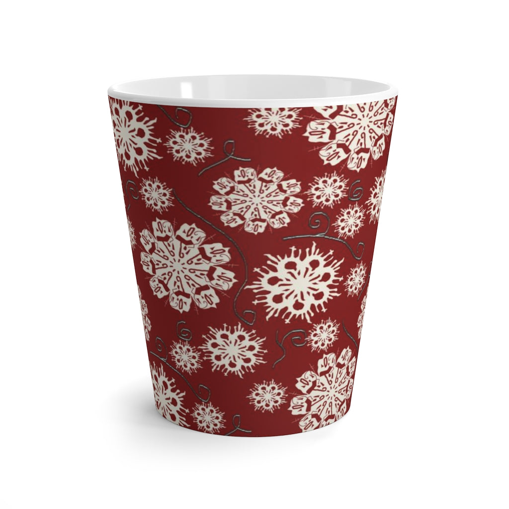 Snowflakes On Red Latte mug