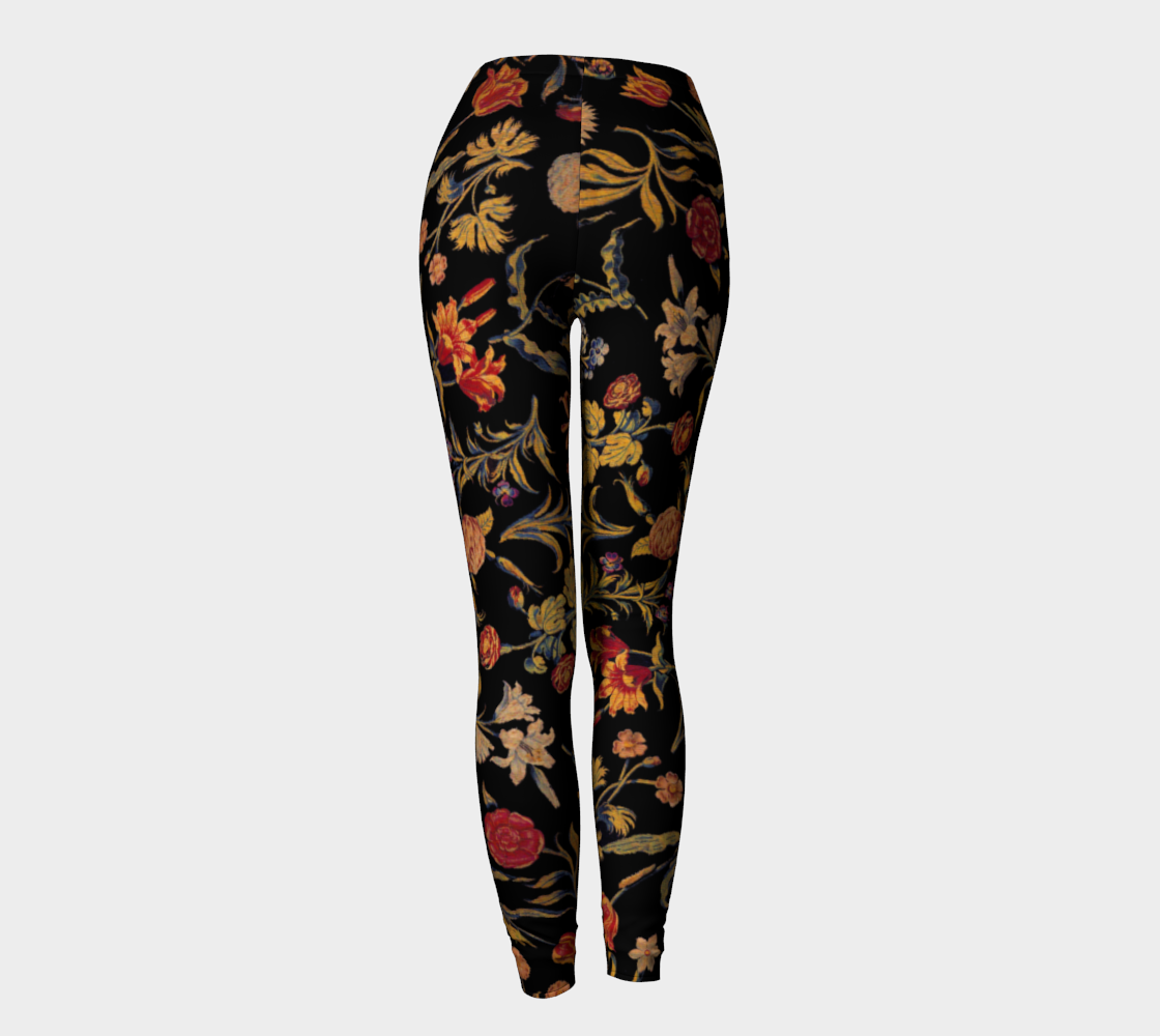 Medieval Flowers on Black Leggings