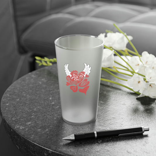 Hearts and Wings Frosted Pint Glass, 16oz