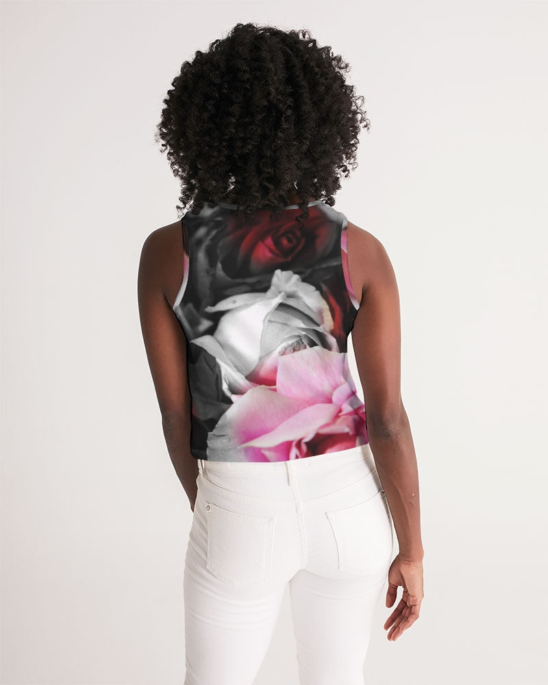 Black and White Roses Fade Women's Cropped Tank