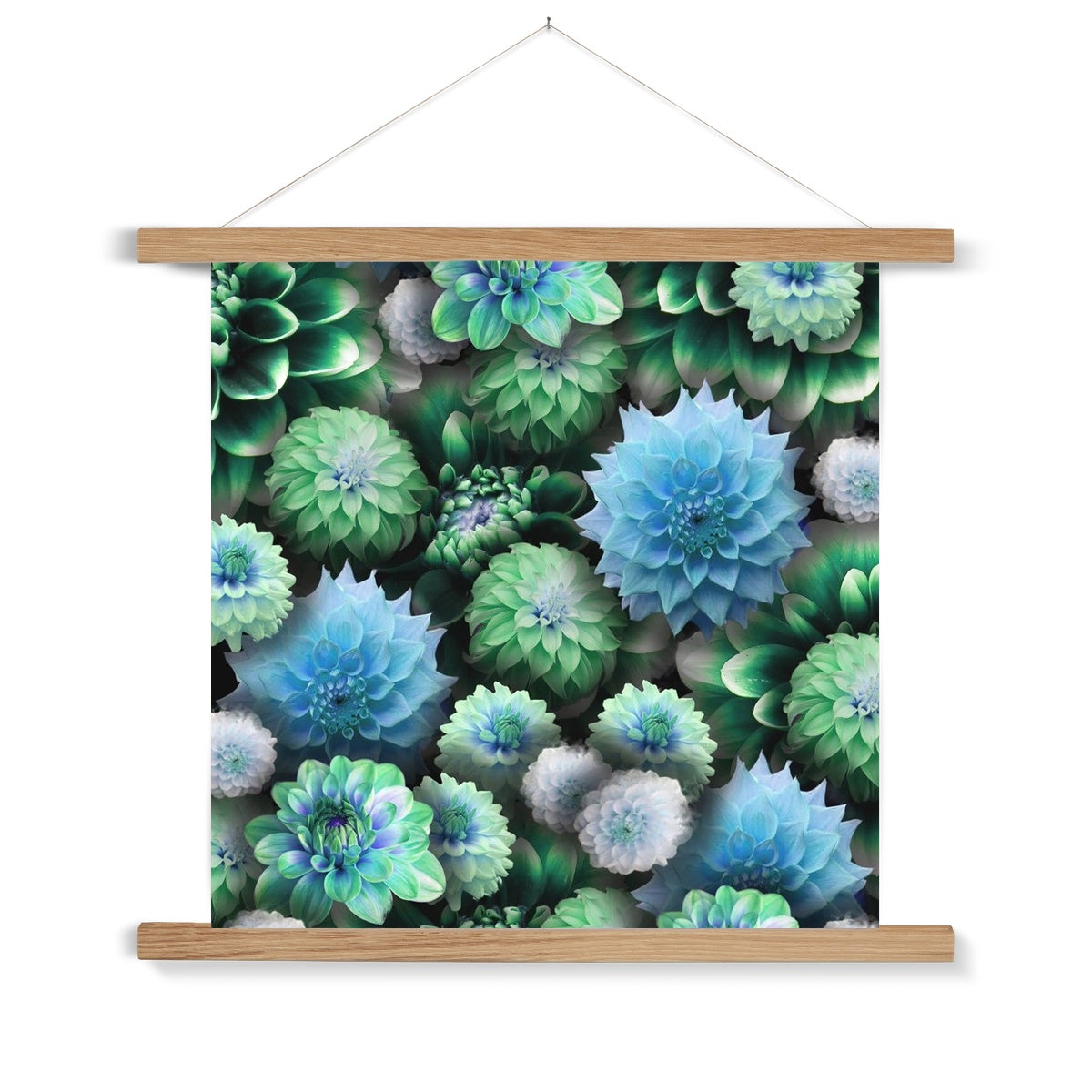 Blue Green Dahlias Fine Art Print with Hanger