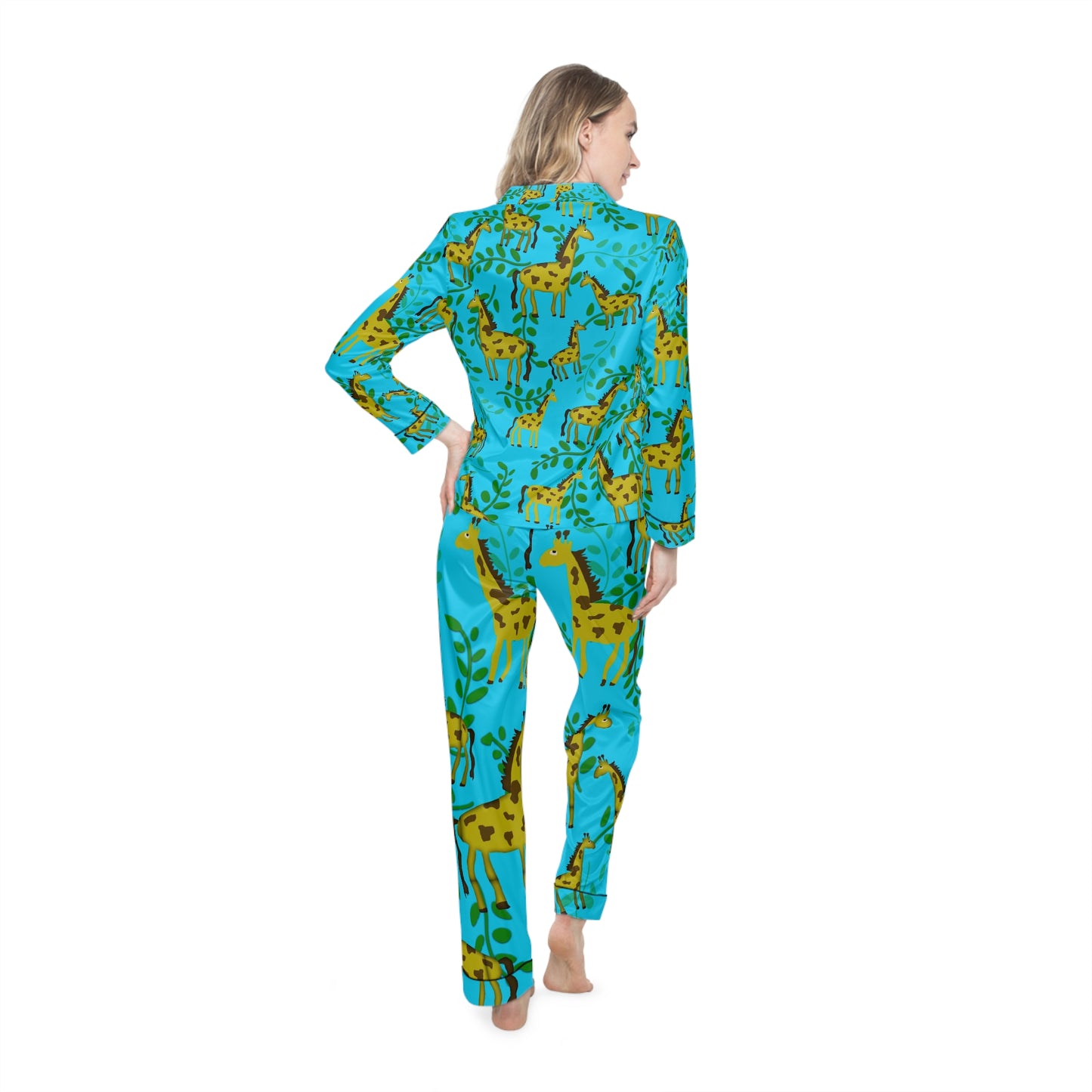 Giraffes Pattern Women's Satin Pajamas (AOP)