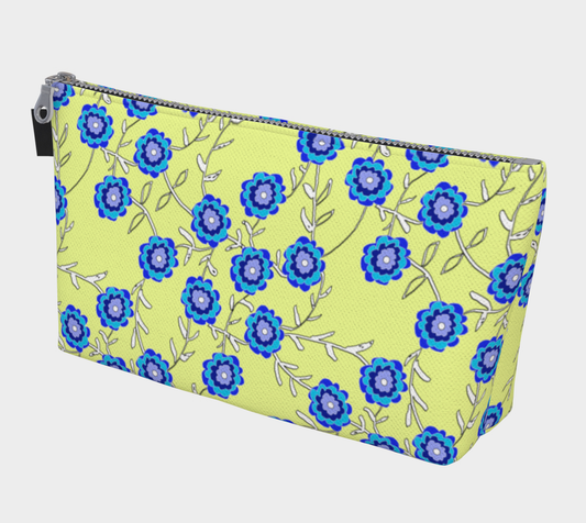 Blue Flowers on Yellow Makeup Bag