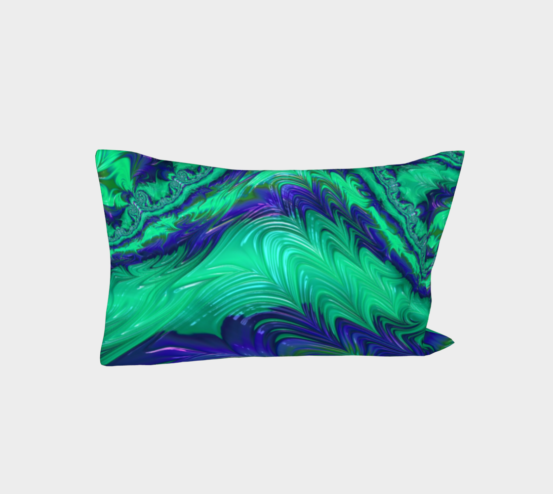 Blue Green Liquid Stripes Fractal Bed Pillow Sleeve