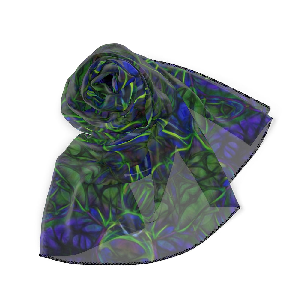 Blue Green Ribbon Kaleidoscope Poly Scarf