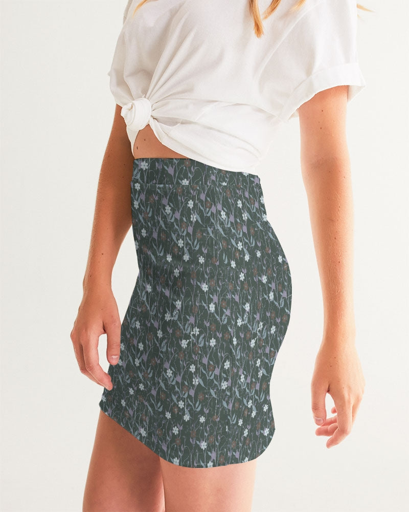 Violets On Gray Women's Mini Skirt