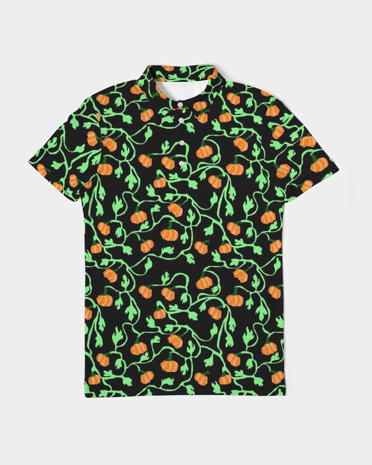 Pumpkin and Vines Patttern Men's Slim Fit Short Sleeve Polo