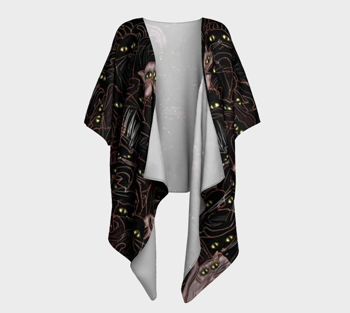 Black Cats Draped Kimono