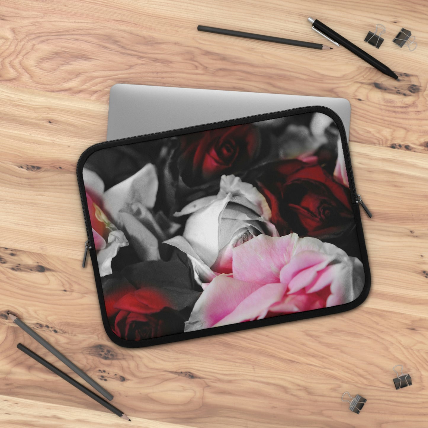 Black and White Roses Fade Laptop Sleeve