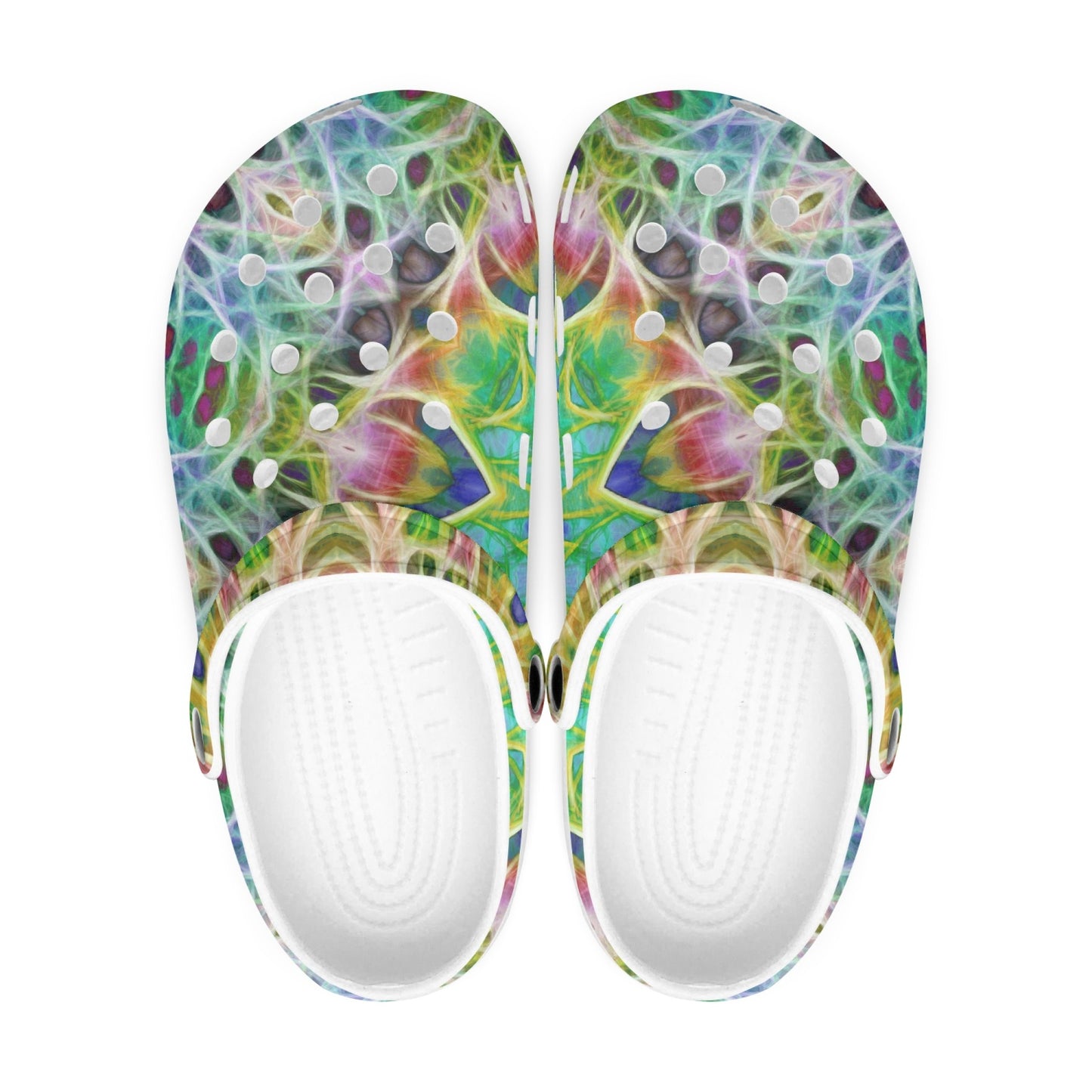 Green Yellow Pink Kaleidoscope 413. All Over Printed Clogs