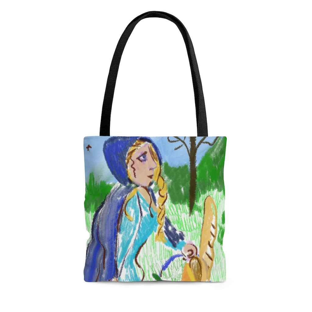 Hooded Woman Carrying Bread AOP Tote Bag