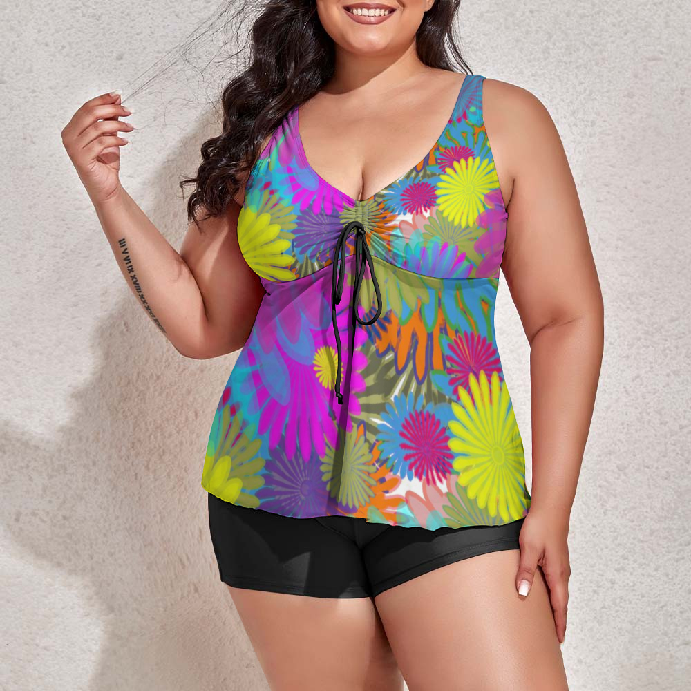 Daisy Festival Custom Women's Plus Size Two Piece Swimsuit Stylish Swimwear